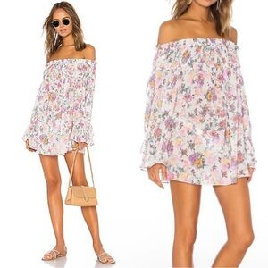 Tularosa Pink Floral Brogan Mini Dress Off Shoulder Tunic Top Flowy Oversized